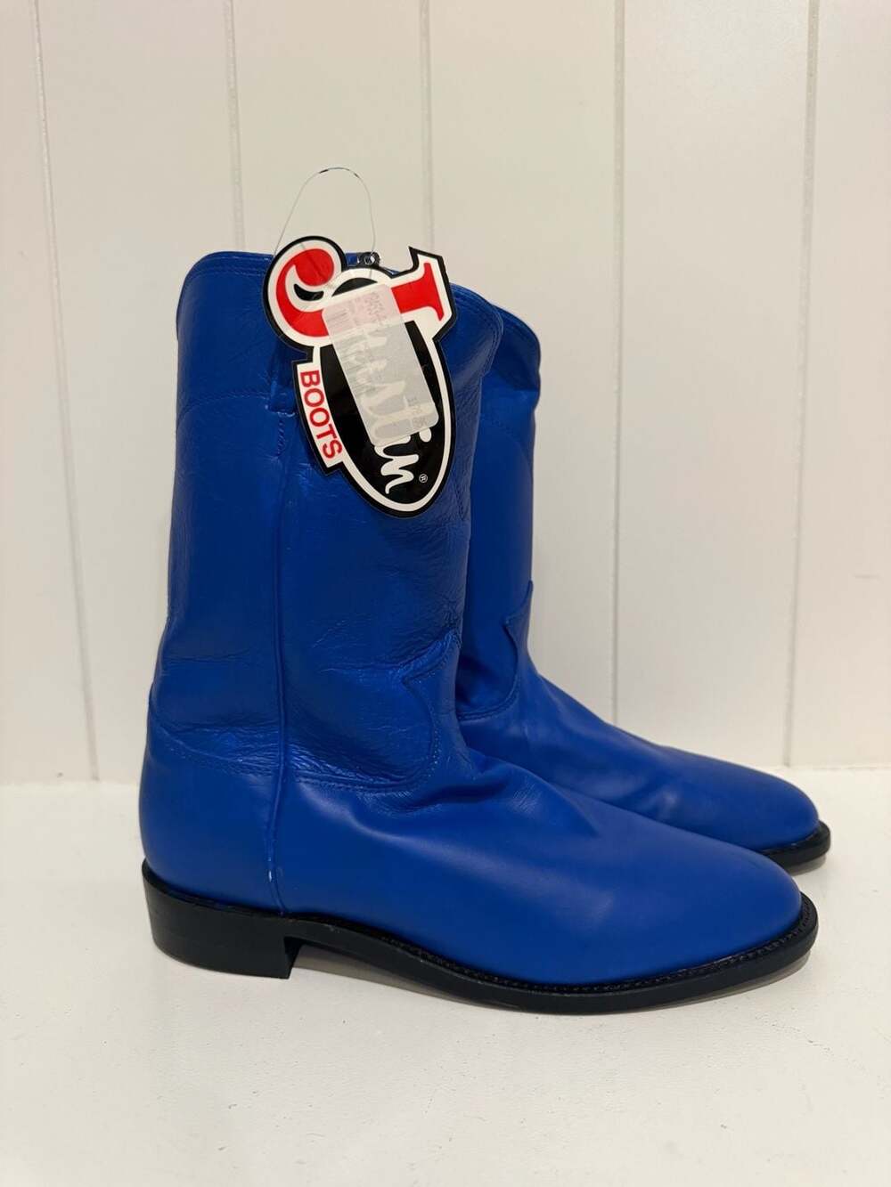 Justin Vintage Blue Leather Roper Cowboy Boots Style 5471 Size 9C